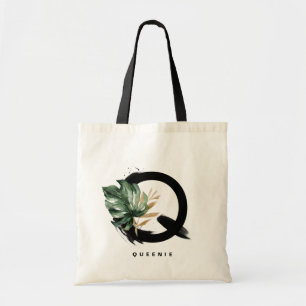 Tropisch Monstera Letter Q Monogram Bridesmaid Tote Bag