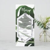 Tropisch Monstera Marble Wedding Menu (Staand voorkant)