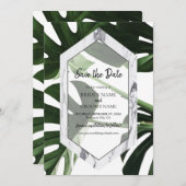 Tropisch Monstera Marble Wedding Save The Date (Voorkant / Achterkant)