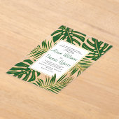Tropisch monstera, palmbladeren groen goudhuwelijk acryl uitnodigingen (Laagn)