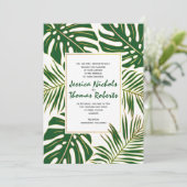 Tropisch monstera, palmbladeren groen goudhuwelijk kaart (Staand voorkant)