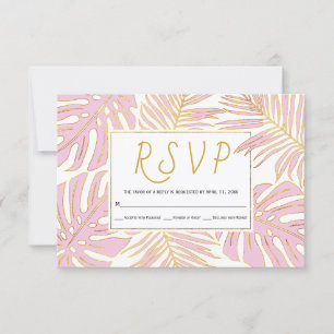 Tropisch monstera, palmbladeren roze bruiloft RSVP Kaartje