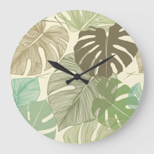Tropisch Monstera Retro Hand-getrokken Patroon Grote Klok