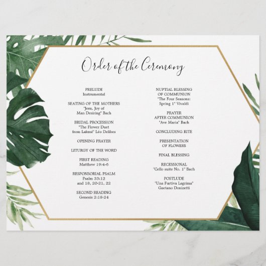 Tropisch Monstera Tri-Fold Wedding Programme Flyer (Achterkant)