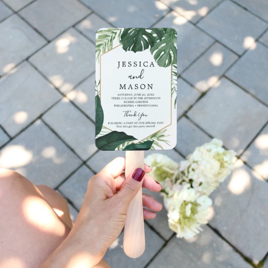 Tropisch Monstera Wedding Fan-programma Handwaaier