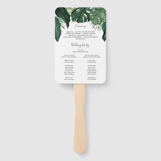 Tropisch Monstera Wedding Fan-programma Handwaaier (Achterkant)