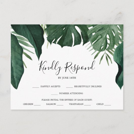 Tropisch Monstera Wedding RSVP Briefkaart (Voorkant)