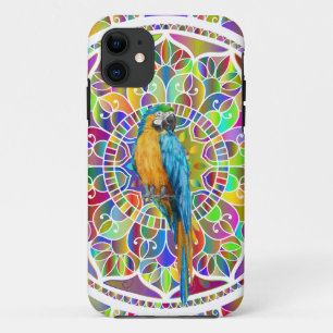 Tropisch Mozaïek – Blauwe en Gouden Ara Mandala iPhone 11 Hoesje