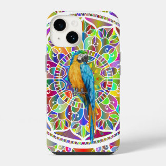 Tropisch Mozaïek – Blauwe en Gouden Ara Mandala iPhone 14 Hoesje
