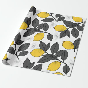 Tropisch naadloos patroon met gele citroenen. hand cadeaupapier