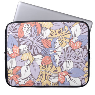 Tropisch naadloos patroon met orchidee en monstera laptop sleeve