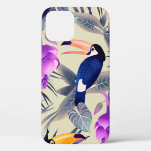 Tropisch naadloos patroon met toucans, monster, p iPhone 12 hoesje