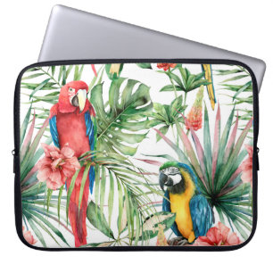 tropisch naadloos patroon van waterverf met papega laptop sleeve