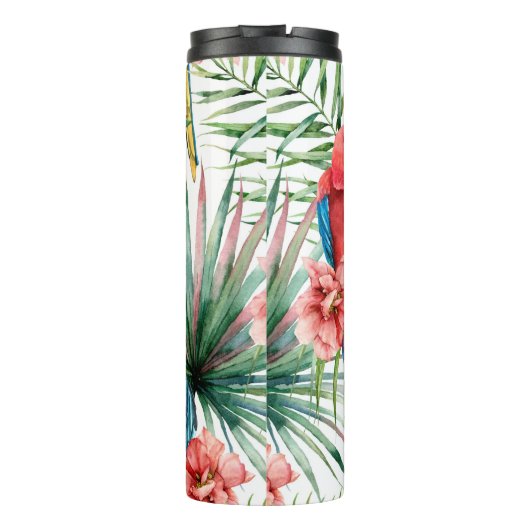 tropisch naadloos patroon van waterverf met papega thermosbeker (Achterkant)