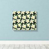 Tropisch naadloos patroon witte bloemen groen blad canvas afdruk (Insitu (Houten vloer))