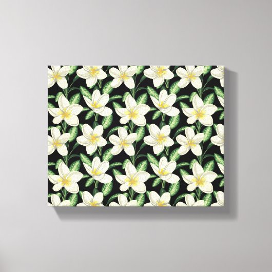 Tropisch naadloos patroon witte bloemen groen blad canvas afdruk (Voorkant)
