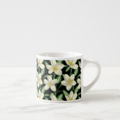 Tropisch naadloos patroon witte bloemen groen blad espresso kop (Rechts)
