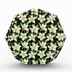 Tropisch naadloos patroon witte bloemen groen blad fotoblokken