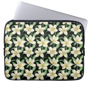 Tropisch naadloos patroon witte bloemen groen blad laptop sleeve