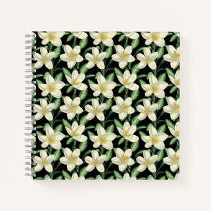 Tropisch naadloos patroon witte bloemen groen blad notitieboek