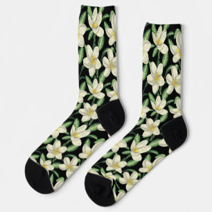 Tropisch naadloos patroon witte bloemen groen blad sokken