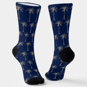 Tropisch Navy Blau Gouden Palmboom Patroon Sokken