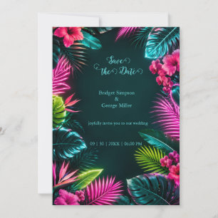 Tropisch Neon Botanisch Trouwparadijs Kaart