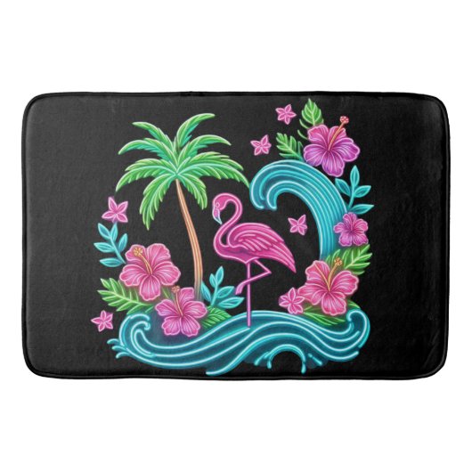 Tropisch Neon Flamingo Badmat (Voorkant)