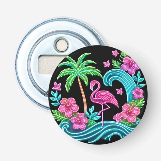 Tropisch Neon Flamingo Button Flesopener (Voorkant)