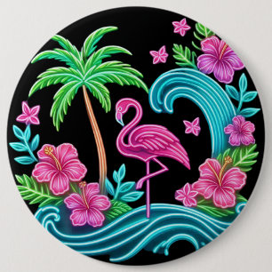Tropisch Neon Flamingo Ronde Button 6,0 Cm