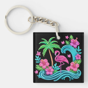 Tropisch Neon Flamingo Sleutelhanger