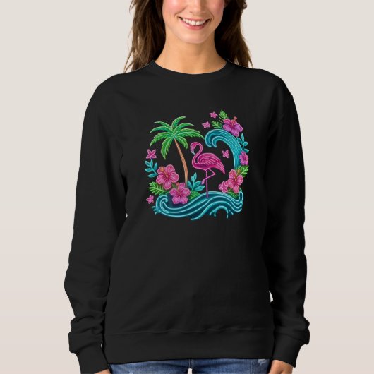 Tropisch Neon Flamingo Trui (Voorkant)