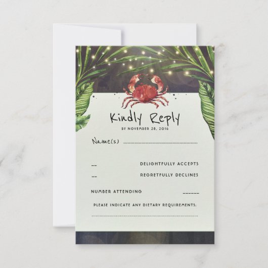 Tropisch Oceaankrab Huwelijksreactie RSVP Kaartje (Voorkant)