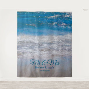 Tropisch Oceaanstrand Blauw Fotohokje Bruiloft Wandkleed