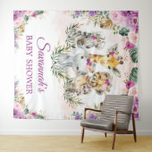 Tropisch Oerwoud Bloemen Wilde Dieren Baby shower Wandkleed (In Situ (horizontaal))
