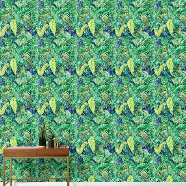 Tropisch oerwoud eilandgebladerpatroon behang (Hal)