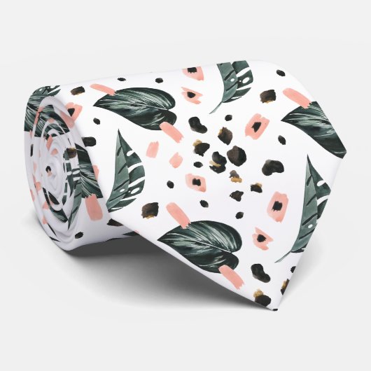 Tropisch Oerwoud Greenery | Roze leopard-monogram Stropdas (Opgerold)