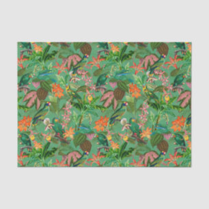 Tropisch Oerwoud met papegaaien en bloemen - groen Tissuepapier