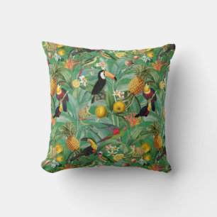 Tropisch Oerwoud met Toucan Birds en Flowers Thro Kussen