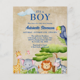Tropisch Oerwoud Safari Animals Baby Boy Shower Flyer