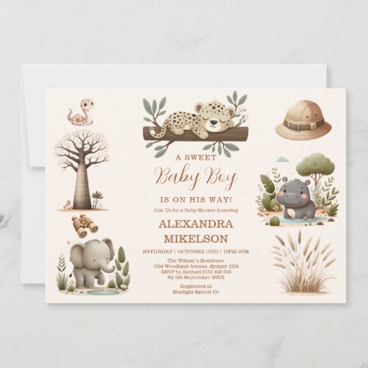 Tropisch Oerwoud Safari Animals Boy Baby shower Kaart (Voorkant)