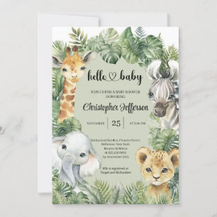 Tropisch Oerwoud Safari Animals Boy Baby shower Kaart