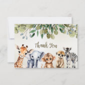 Tropisch Oerwoud Safari Animals Green Leaves Party Bedankkaart (Voorkant)