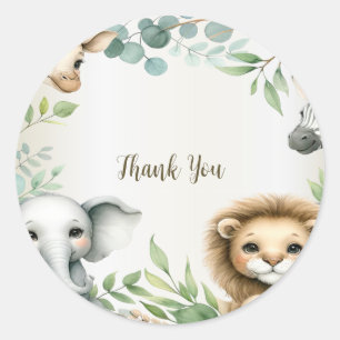Tropisch Oerwoud Safari Animals Green Leaves Party Ronde Sticker