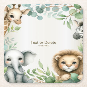 Tropisch Oerwoud Safari Animals Green Leaves Party Vierkante Kartonnen Onderzetter