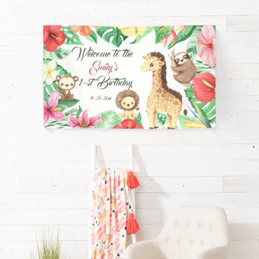 Tropisch Oerwoud Safari eerste verjaardag Spandoek (Insitu)