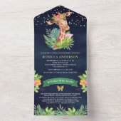 Tropisch Oerwoud Safari Giraffe Navy Baby shower All In One Uitnodiging (Binnen)