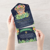 Tropisch Oerwoud Safari Leopard Navy Baby shower All In One Uitnodiging (Afscheurbaar)