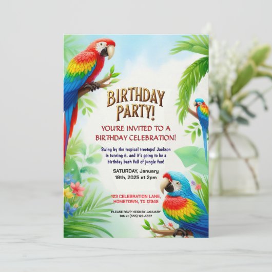 Tropisch Oerwoud Verjaardagsfeest Uitnodiging voor (Staand voorkant)