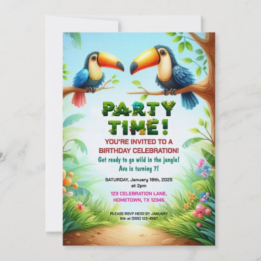 Tropisch Oerwoud Verjaardagsfeest Uitnodiging voor (Voorkant)